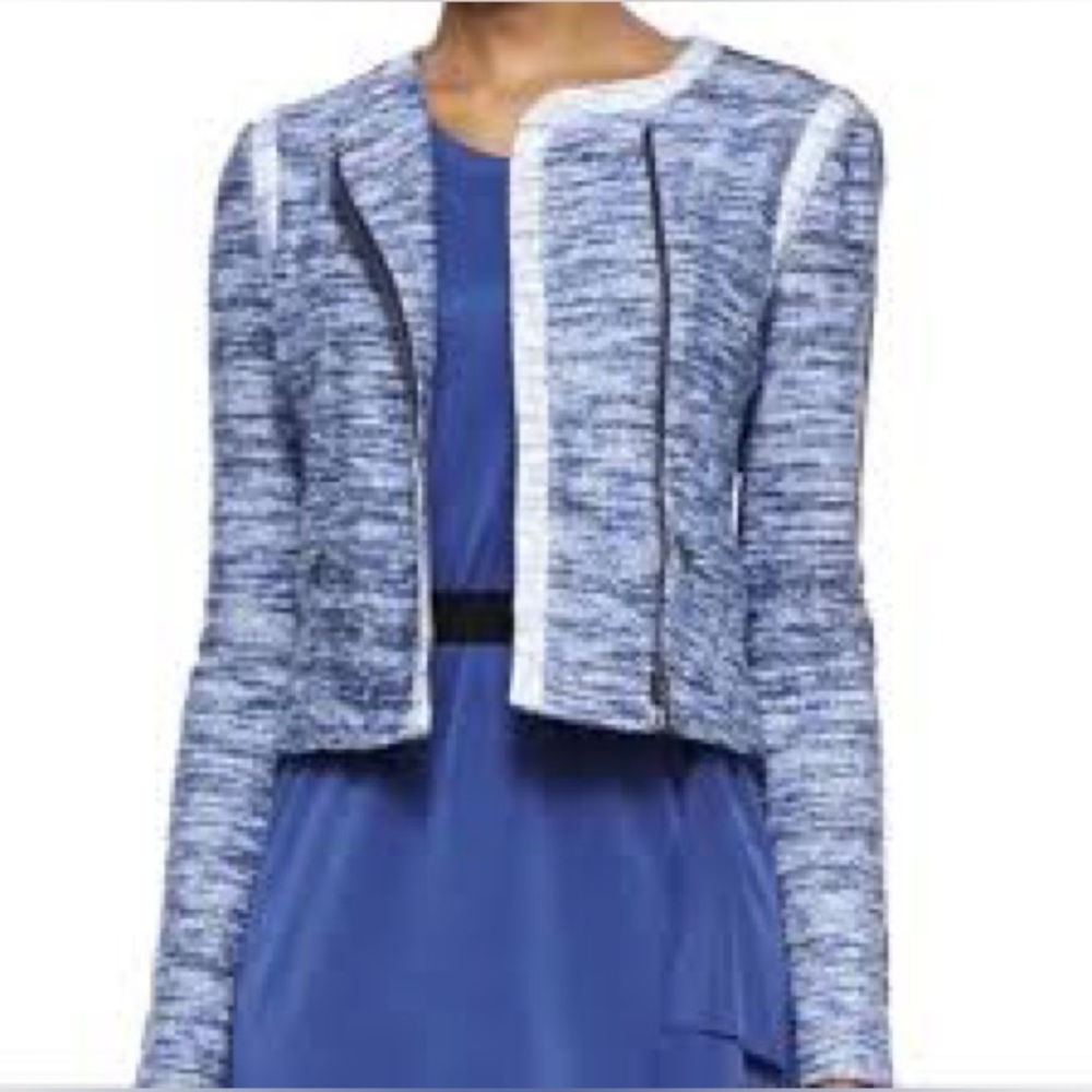 BCBGMAXAZRIA Womens Kevin Tweed Jacket in Blue Size XS